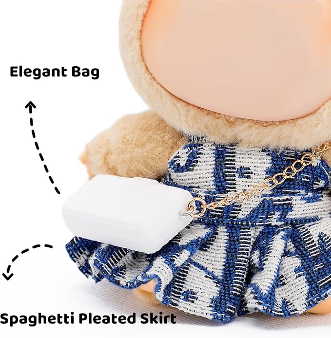 17cm Doll Clothes - Premium Handmade Clothes 3 Piece Set Velvet Bow & Bag & Dress Adjustable Outfit - Luxury Chic Style Set High-End Fashion Accessories (No Doll) - Pure Blue - No Logo