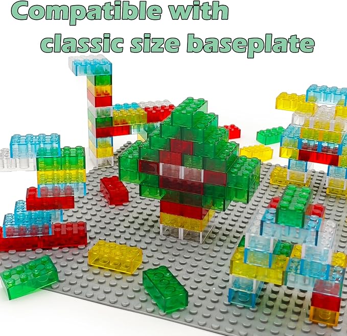 150 Pieces 2x4 Translucent Building Bricks -5 Colors Crystal-Clear Classic Block Toy Fully Compatible with Major Brands Educational Construction Toy for Boys Girls 6 Years Old and Up (Multicolor 150)