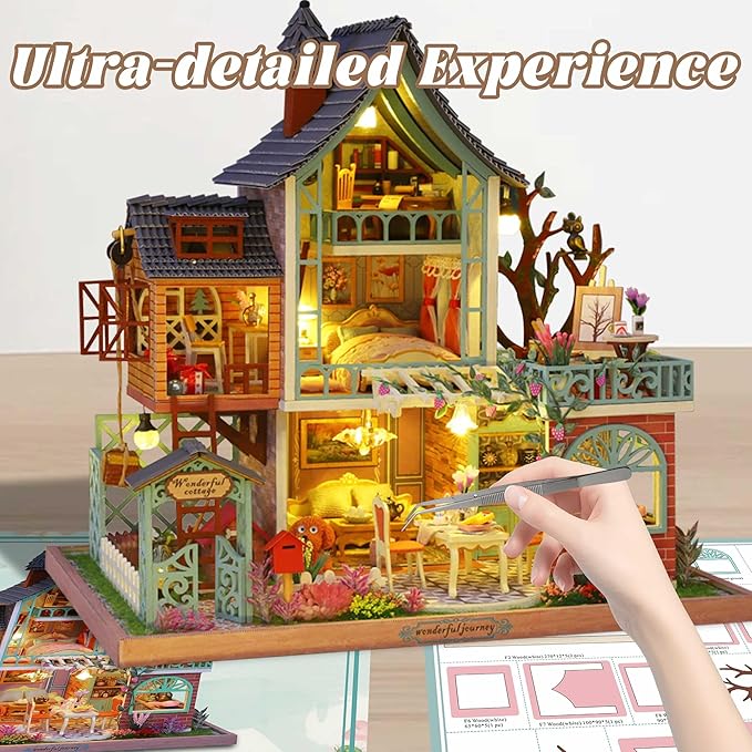Flever DIY Miniature House Kit, Tiny Home Kit with LED Light, Mini House Build Craft Kits for Adults and Teens, Home Decor Creative Gift for Family/Friends (Secret Jungle)