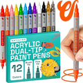 ARTISTRO 12 Dual Tip Brush + Fine Acrylic Paint Pens Ideal for Calligraphy - Paint Markers for Fabric, Rock, Glass, DIY - Stocking Stuffers, Christmas Gift Idea for Teens, Grandkids, Kids