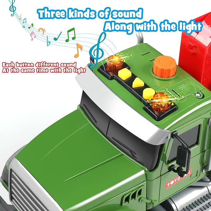 Dwi Dowellin Kids Toys for 3 4 5 6 7 Years Old Boys,15" Large Timber Truck with Loading Crane and 6 Trunks,Birthday Gifts for Boy Toddler Child