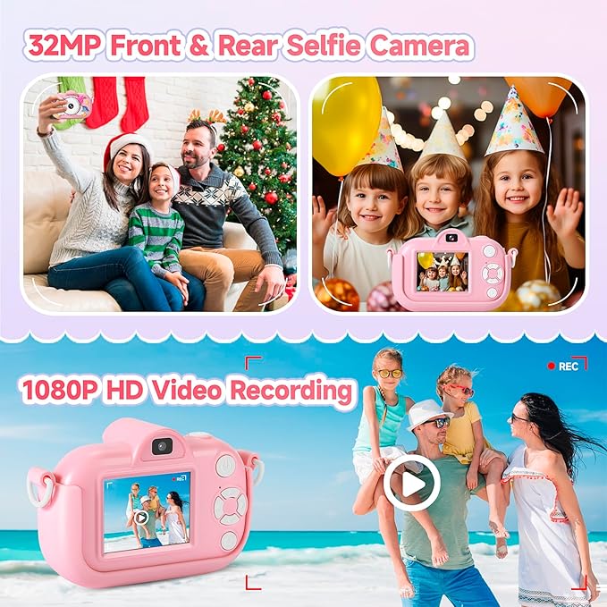 Kids Camera for Toddler Girls Boys Aged 3-9, YEEHAO 32MP Kids Toys Digital Camera 3 4 5 6 7 8 9 Year Old Girls, Children Birthday Gift for Kids