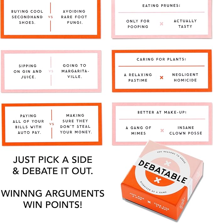 Brass Monkey Debatable Game Set | 200 Two-Sided Game Cards for Things to Argue About | Social Game | Great Gift for Adults