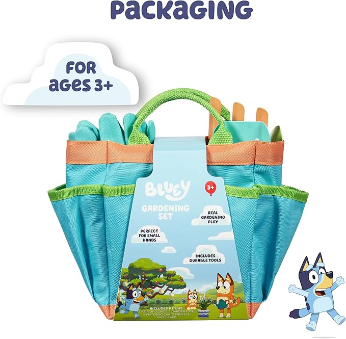BLUEY Gardening Set | Quality Garden Tool Kit for Kids and Toddlers | Includes Watering Can, Gloves, Two Shovels, Rake and Tote Bag