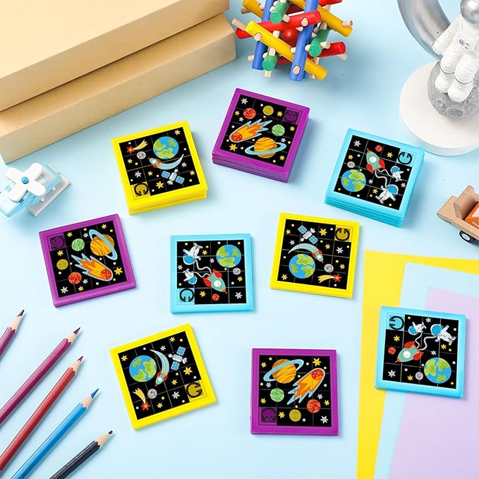 24 Pcs Fun Space Slide Puzzles Toy Bulk Kid Sliding Block Puzzle Games and Party Favors for Vbs Vacation Bible School Supplies Family Party Educational