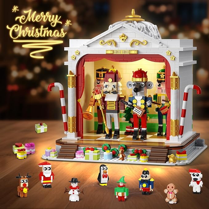 HOGOKIDS Advent Calendar 2025 Nutcracker Theater Building Set with Light, 24 Day Christmas Countdown Calendar 3.6 Mini Building Block Toy with 4 Nutcracker & 8 Minifigures, Gift for Adult Girl Boy 10+