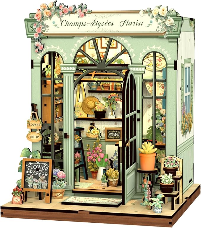 CUTEBEE Book Nook Kit - DIY Miniature House Dollhouse Kit for Adults and Teens, Booknook Tiny House Bookshelf 3D Wooden Puzzle, Gifts for Family (Champs-Élysées Florist)