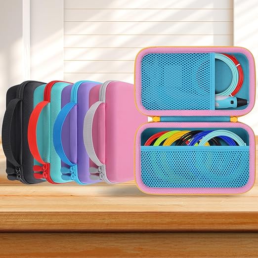 co2CREA Storage Organizer Case for 3D Printing Pen Set, Compatible with SCRIB3D P1/Advanced, MYNT3D Super/Advanced, 3Doodler Start+/Flow/PRO and Filament Refill（Blue Case + Yellow Zipper）
