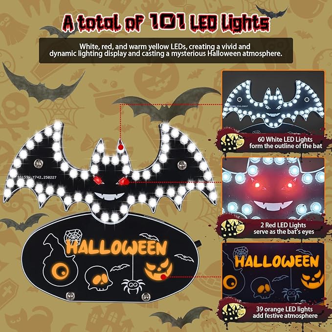 Halloween Bat Soldering Project, ICSTATION Bat Soldering Practice Kit With 5 Lighting Modes Glow Halloween Elements DIY Electronic Kits for School Education Halloween Present Desktop Decorations