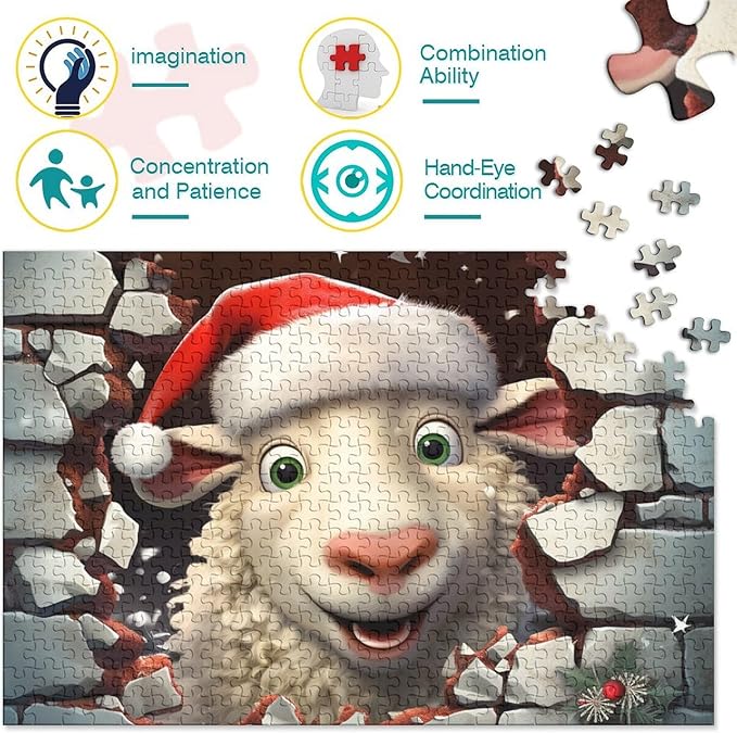 Sheep for Adults Fun 500 Pieces 3D Animal Thickened Wooden Jigsaw Puzzle Stress Relief Education Game Home Decoration Toy Intellectual Game Relaxation and Intelligence 500pcs (52x38cm)