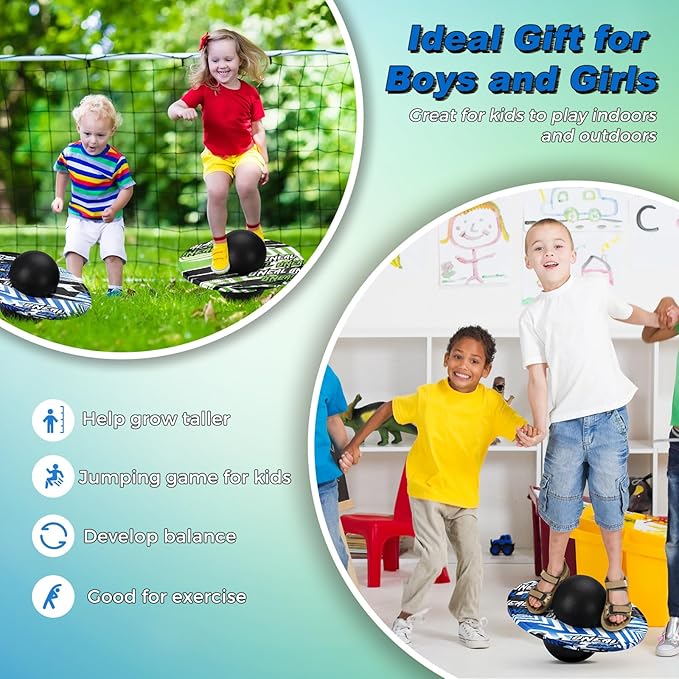 Junkin 2 Pcs Pogo Ball Trick Board Toy Balance Board Pogo Balance Bounce Ball with Pump and Strong Grip Deck for Fun Challenge Fidget Indoor,Outdoor Toys
