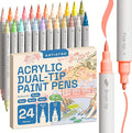ARTISTRO 24 Pastel Dual Tip Brush + Fine Acrylic Paint Pens Ideal for Calligraphy - Paint Markers for Fabric, Rock, Glass, DIY - Stocking Stuffers, Christmas Gift Idea for Teens, Grandkids, Kids