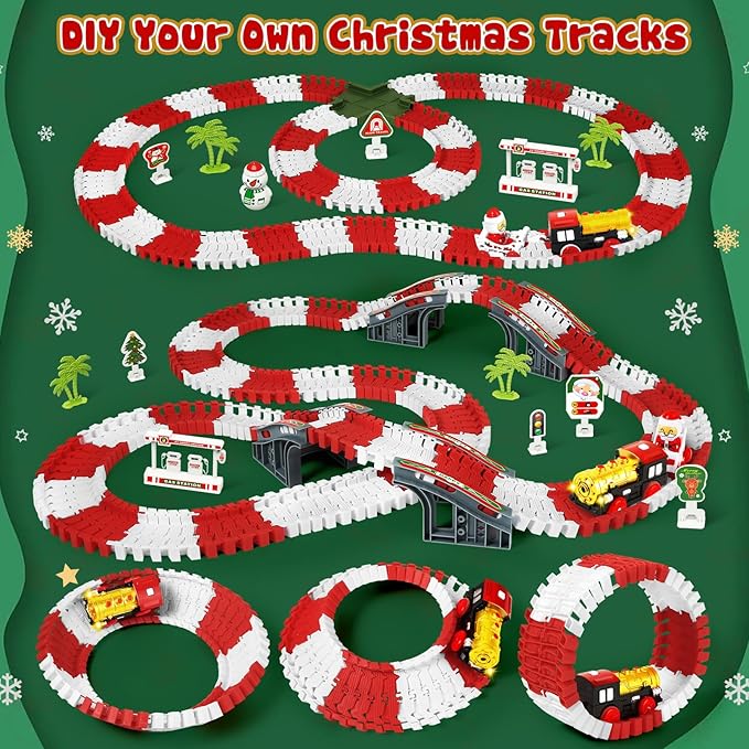 MOONTOY Track Car Toys for Kids, 233 PCS Construction Race Tracks Christmas Train Set, Assembled Light Up Railway Track Toddler Toys, Christmas Birthday Gifts for Boys and Girls Age 3 4 5 6 Year Old