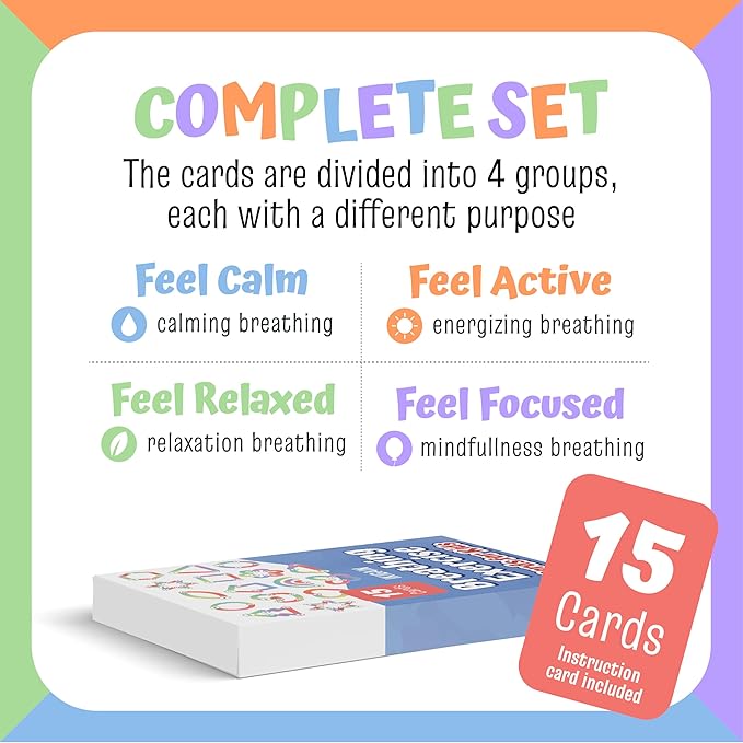 Breathing Exercise Cards for Kids -Montessori Flash Cards for Mindfulness Calm Down Corner Kit- Breathing Exercises for Anxiety Relief-