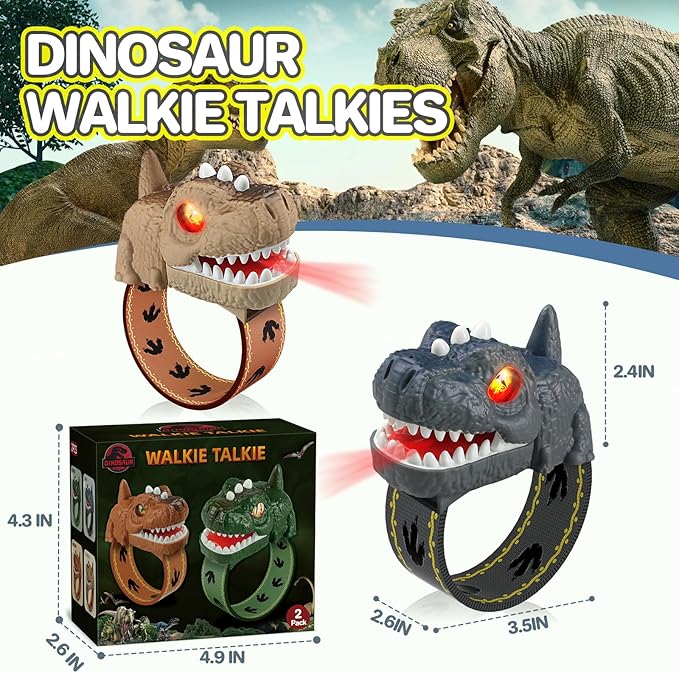 Dinosaur Walkie Talkies for Kids Rechargeable, Wrist Walkie Talkie with Flashlight, Outdoor Adventure Camping Toys, T-Rex Dino Toy Birthday Gifts for Boys Girls Age 4 5 6 7 8 9 10 Years Old