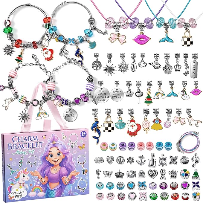 Taybonds Charm Bracelet Making Kit, DIY Jewelry Craft Toys for Girls Ages 4-6 6-8 8-12, Unicorn Mermaid Creative Gift Set for Birthday Christmas Friendship Bracelet Making