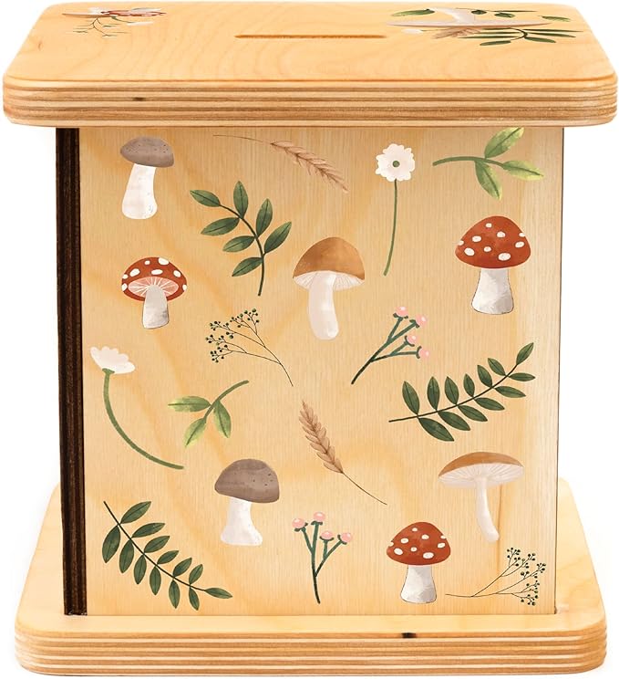 Wooden Piggy Bank for Kids and Adults, Personalized Gift Handmade in USA by BloomOwl, Custom Piggy Bank, Personalized Banks for Kids, Gifts for Baby Boys and Girls (Mushroom)