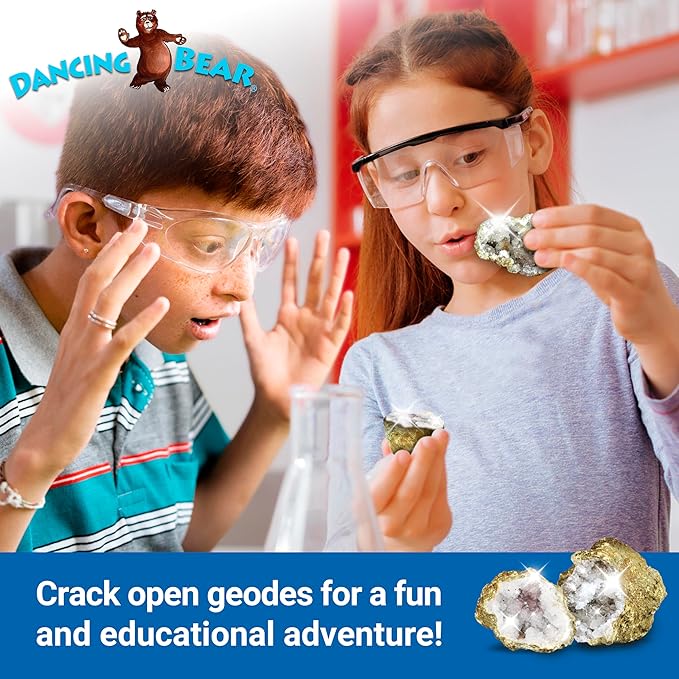DANCING BEAR 25 Break Your Own Geodes, 90% Hollow, (Large 1.75-2.5") Crack Open & Discover Amazing Surprise Crystals Inside! Educational Info and Instructions Included, Fun Party Favors & Prizes