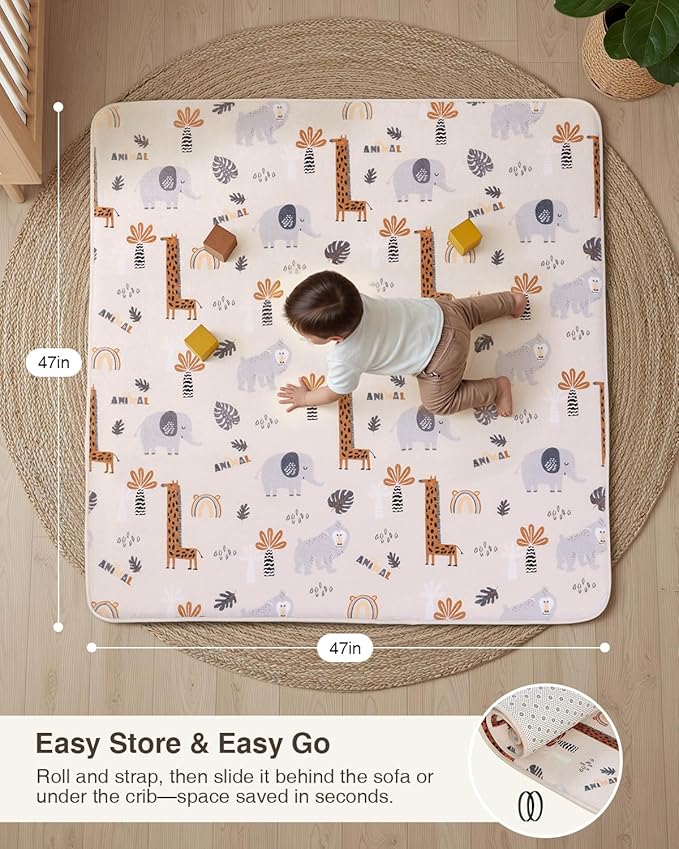 Baby Play Mat for Floor,1.2" Thick 47x47 Play Mat for Playpen,Safe Tummy Time Mats for Babies and Infants Toddlers,Cushioning Foam Mats for Kids Crawling,Non-Slip Baby Playmat,Tatami,Nursery Rug
