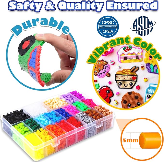 FUNZBO 5200 5mm Fuse Beads Kit - 24 Colors | 66 Patterns, Crafts Toys for Girls Ages 8-12, Arts and Crafts for Kids Ages 6-8, Gifts for Girls Boys Age 5 6 7 8 9 10 11 12 Year Old