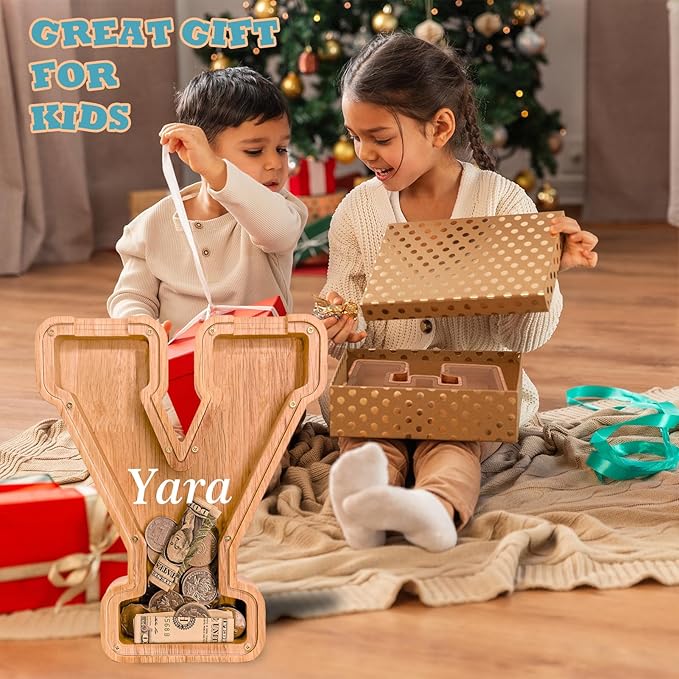 Wooden Letter Piggy Bank for Kids Larger Letter Piggy Bank for Boys and Girls Personalized Piggy Bank Initial Coin Bank Wood Kids Money Bank for Birthday and Festival