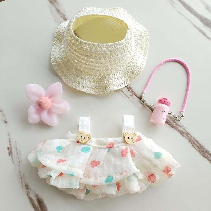 15cm & 17cm Doll Clothes Outfits Set - Premium Dress Up Bundle with Exquisite Accessories | Soft Fabric Fashion Doll Costume for 15-17cm Dolls (White Skirt-4)