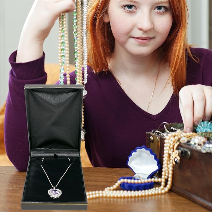 Novel Box Black Jewelry Box for Necklace 4.4x6.25x1.4 Inch - Faux Leatherette Jewelry Display Gift Boxes - Soft Velvet Interior Necklace/Pendant Storage Cases for Proposal Engagement Wedding Birthday