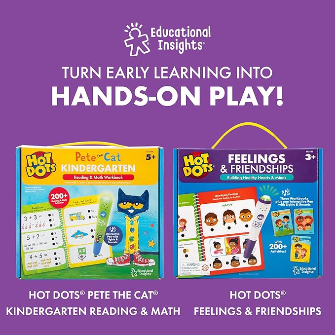 Educational Insights Hot Dots Kindergarten Essentials: Reading & Math Workbook - Kindergarten Workbooks with Interactive Pen, Homeschool Learning Books, Build Reading Fluency and Math Skills, Ages 5+