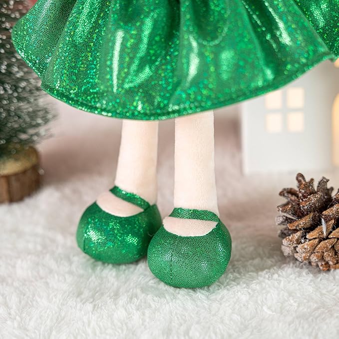 Gloveleya Christmas Baby Doll – Soft Plush Girl Toy in Green Dress, Doll for Kids, Xmas Décor & Keepsake, 12 Inches