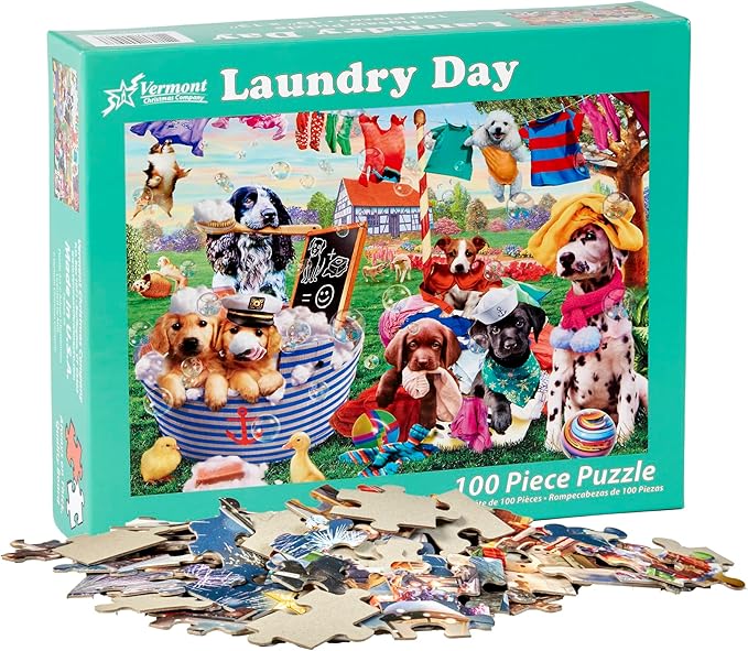 Laundry Day Jigsaw Puzzle 100 Piece by Vermont Christmas Company - Larger Pieces Perfect for Kids & Seniors