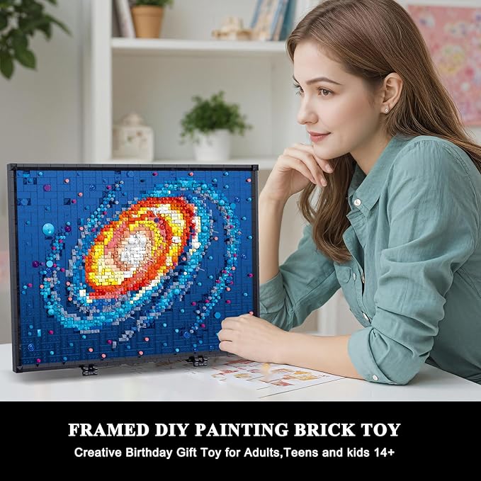 PQKIE The Milky Way Galaxy Micro Mini Building Set for Adults, 2438Pcs 3D Wall Art Building Toy for Home Office Decor, DIY Space Decor Kits with Display Stand,Creative Birthday Gift Toy for Kids Teens