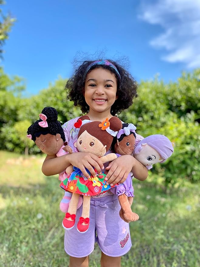 OUOZZZ 13" Soft Baby Doll Toys for 1 + Year Old Girl Gifts, Hispanic Doll Birthday Gifts for 1 Year Old Girl Christmas Plush Toys Gift for Toddler Kids Brown Skin