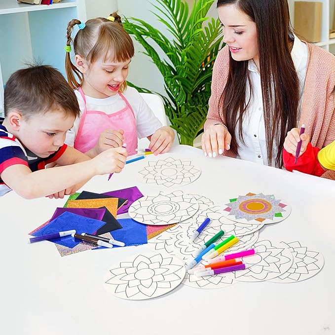 Cinrobiye 24 Pcs Happy Diwali Craft Kits Diwali Party Favors Ramadan Foil Art Mandala Coloring Craft Festival of Lights Deepavali Paint Craft for Indian Temple Sunday Classroom Activity Supplies
