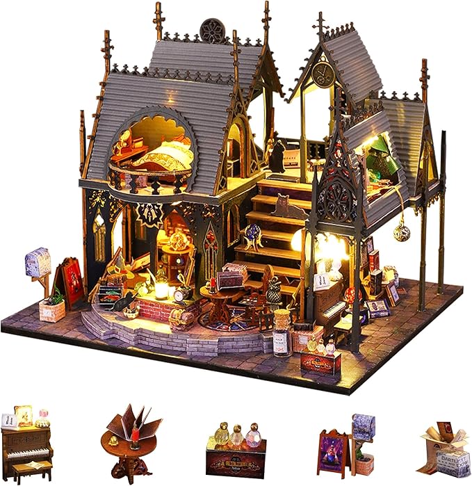 Flever DIY Miniature House Kit, Tiny Home Kit with LED Light, Mini House Build Craft Kits for Adults and Teens, Home Decor Creative Gift for Family/Friends (Luna Magic House)