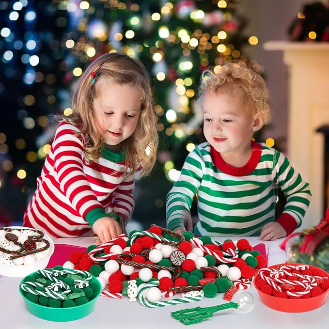 136 Pcs Christmas Sensory Bin Items Candy Cane Counting Sorting Sensory Bin Filler Fine Motor Toys Candy Cane Counts for Kids Xmas Counting Toys for Preschool Education Activities