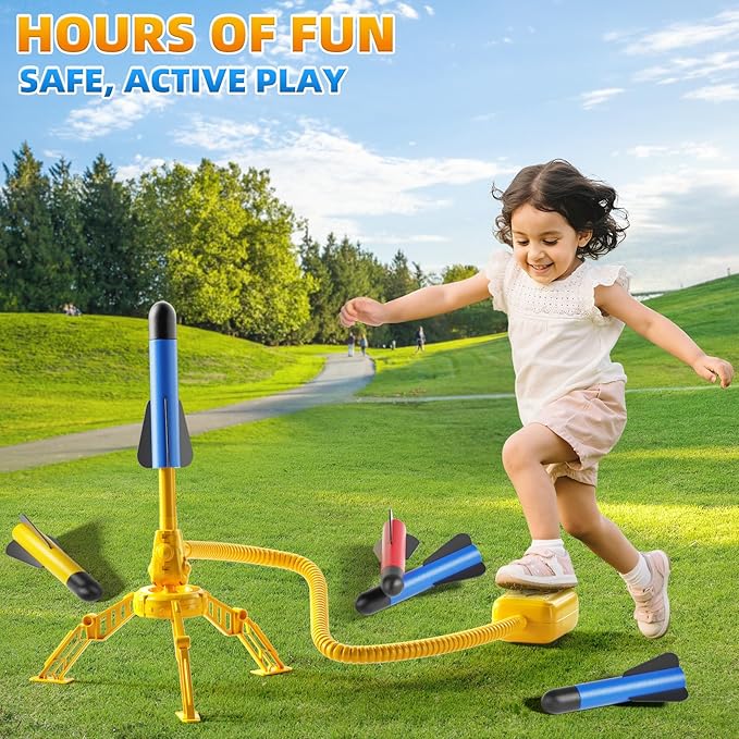 Rocket Launcher for Kids, 12 Foam Rockets, Launch up to 100+ft, Outdoor Outside Backyard Toys for Boys & Girls, Birthday Gift Toys for Kids Boys Girls Age 3 4 5 6 7 8 Years Old