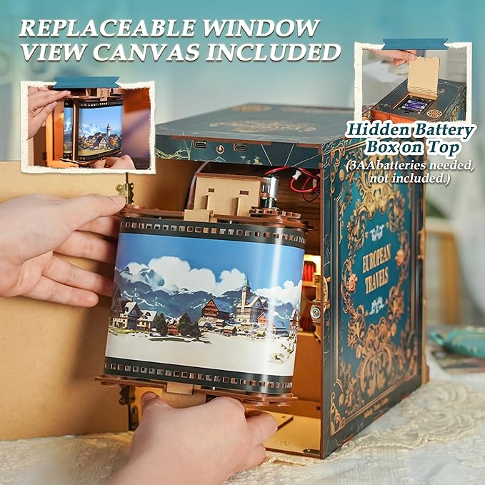 Tonecheer DIY Book Nook Kit for Adults, Miniature Infinity Train Cabin European Vintage Carriage Model, Wooden 3D Puzzle Dollhouse Booknook Decorative Bookend Gifts (European Travels)