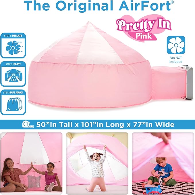 The Original Patented AirFort - Build A Fort in 30 Seconds, Inflatable Fort for Kids, Play Tent for 3-14 Years, A Playhouse Where Imagination Runs Wild, Fan not Included (Pretty in Pink)