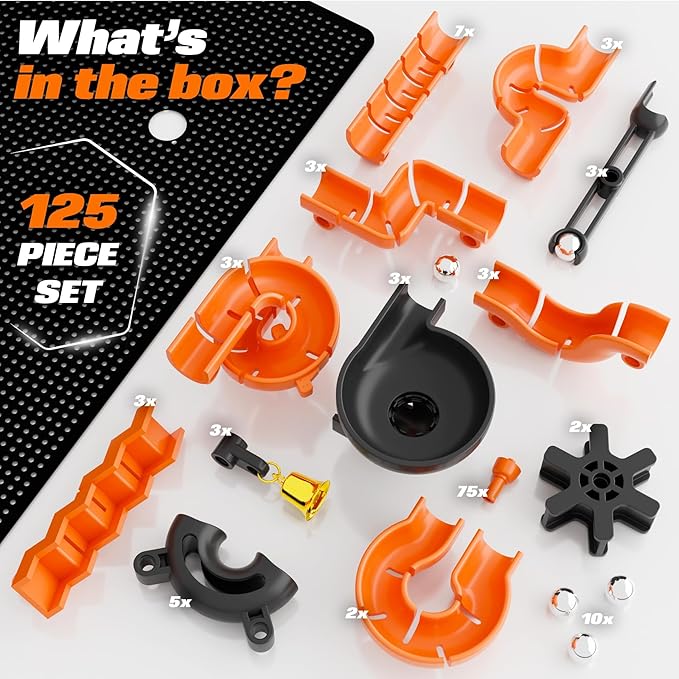 Precision Marble Run - 125 Piece STEM Building Set - Educational Learning Science Toys Kits for Kids Ages 5+ Adults - 3D Marble Maze Construction Game, Christmas Birthday Gifts for Boys, STEM Project