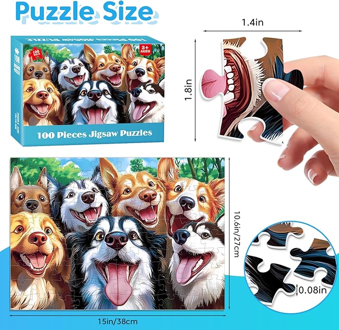 4 Packs 100 Piece Puzzles for Kids Ages 4-6 6-8 - Lovely Animals Selfies, Large Piece Puzzles for Seniors Adults Puzzle for Kids Ages 8-10 Educational Learning Puzzle Toys Gifts for 5 Year Old Child