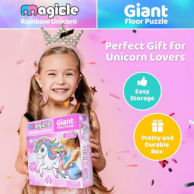Music & Sound Unicorn Floor Puzzles for Kids Ages 4-6, Large 35 Piece Extra Thick Puzzles, Unicorn Toys for Girls Age 4-6, Toddlers Puzzles Ages 3-5, Gifts for 3 4 5 6 7 8 Year Old Girls