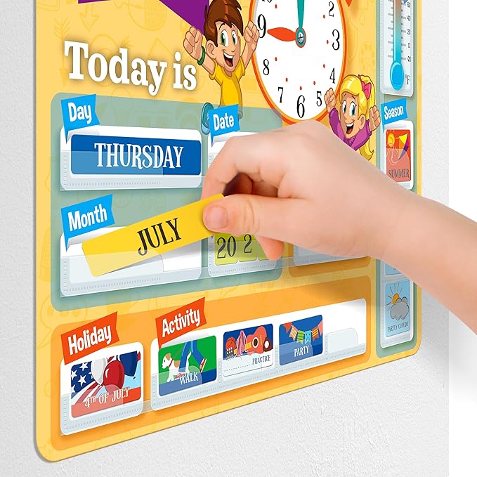 Learn & Climb Kids Daily Calendar Magnetic, Hang on Wall or Fridge for Home or School. (Yellow)