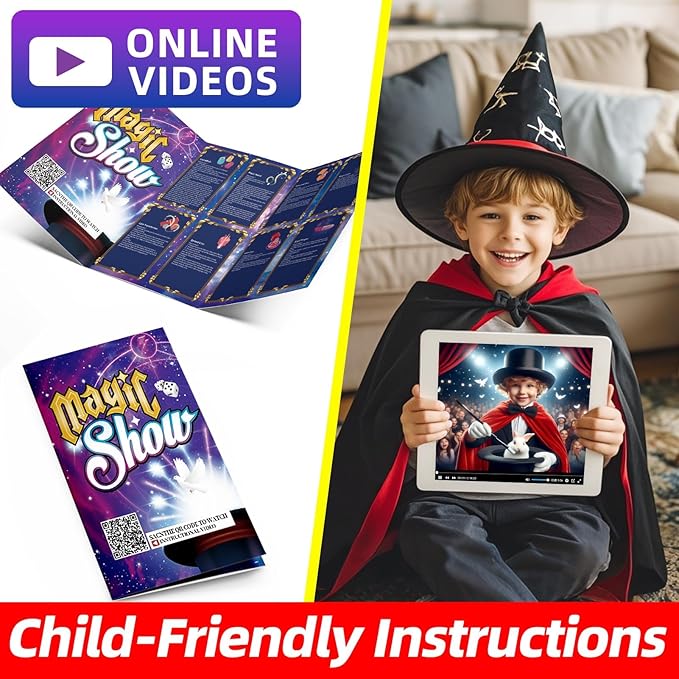 Magic Tricks Kit, 17 in 1 Magic Tricks for Kids Age 6 + with Step-by-Step Video Instructions for Each Trick from Professional, Christmas Halloween Birthday Gifts for Kids