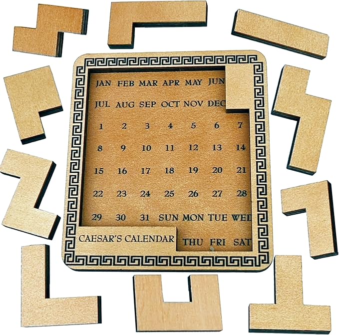 Project Genius Caesar's Calendar Wood Puzzle-A-Day Challenge, 365+ Solutions, Brainteaser Gift for Adults and Kids 8+, True Genius Office Desk Calendar Inspired by Roman Artifact