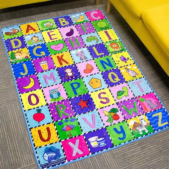 teytoy Baby Cotton Play Mat, Baby Crawling Mat Super Soft Carpet Plush Surface Non-Slip Design, Floor Playmat for Kids Area Rugs Learning Alphabet, Great Gift for Girls & Boys (59 x 44 Inch)