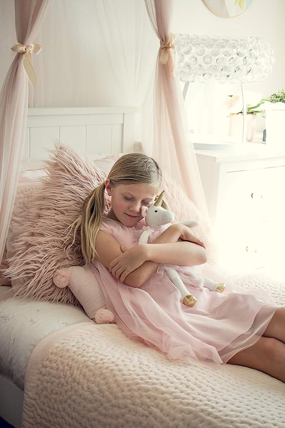 Ella The Unicorn Premium Quality Stuffed White Unicorn Plush Doll with Golden Horn, Hooves & Flowing Pink Mane & Soft Tail | Playable Toy with Movable Legs with Huggable Arms