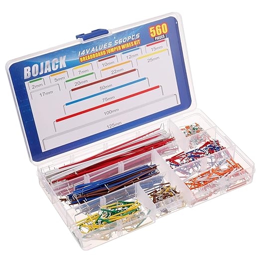 BOJACK 14 Vaules 560 pcs 2-125mm Solderless Flexible Breadboard Connecting Line Cables Breadboard Jumper Wires kit
