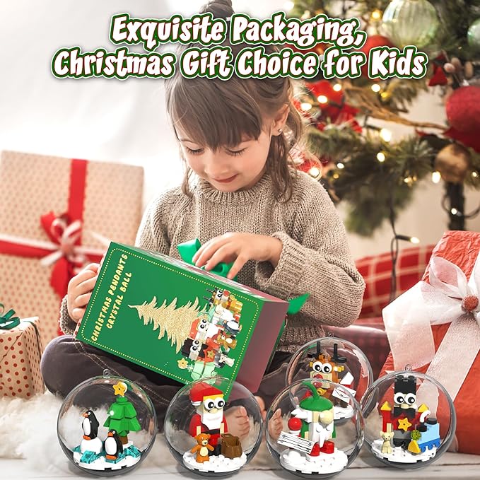 Christmas Tree Ornaments Building Blocks Christmas, 2025 Christmas Decorations Ball Toys Included Santa Reindeer Nutcracker Gnome Penguin, Xmas Ornaments for Indoor Outdoor 5packs