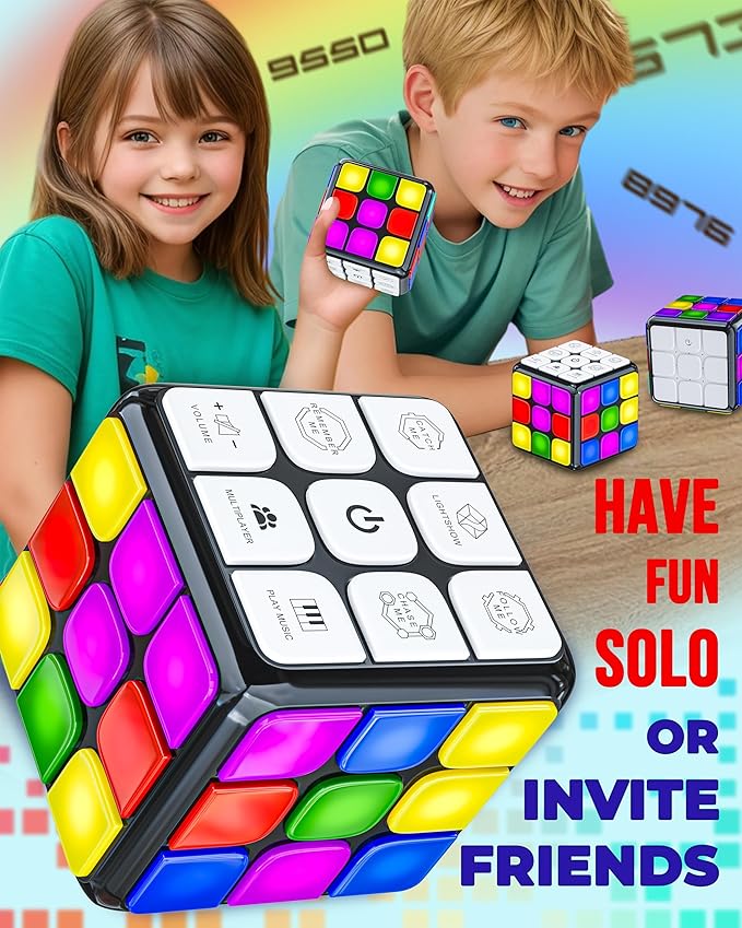 Skywin Light Up Rubix Cube, Puzzle STEM Memory Game Cube for Kids - 7 Game Modes Interactive Toy for Family Fun and Skill Development, Memory Gamecube for Brain Hands and Eyes Coordination (Black)