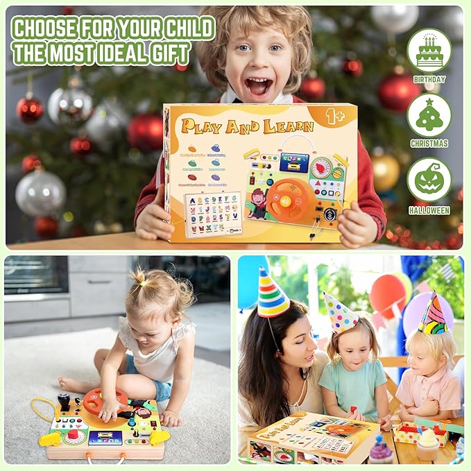 Toddler Toys Montessori Busy Board for 1+ Year Old Boys & Girls Steering Wheel Driving Simulation Toy Travel Activities for Toddlers 1 2 3 4+ Year Old Sensory Toys